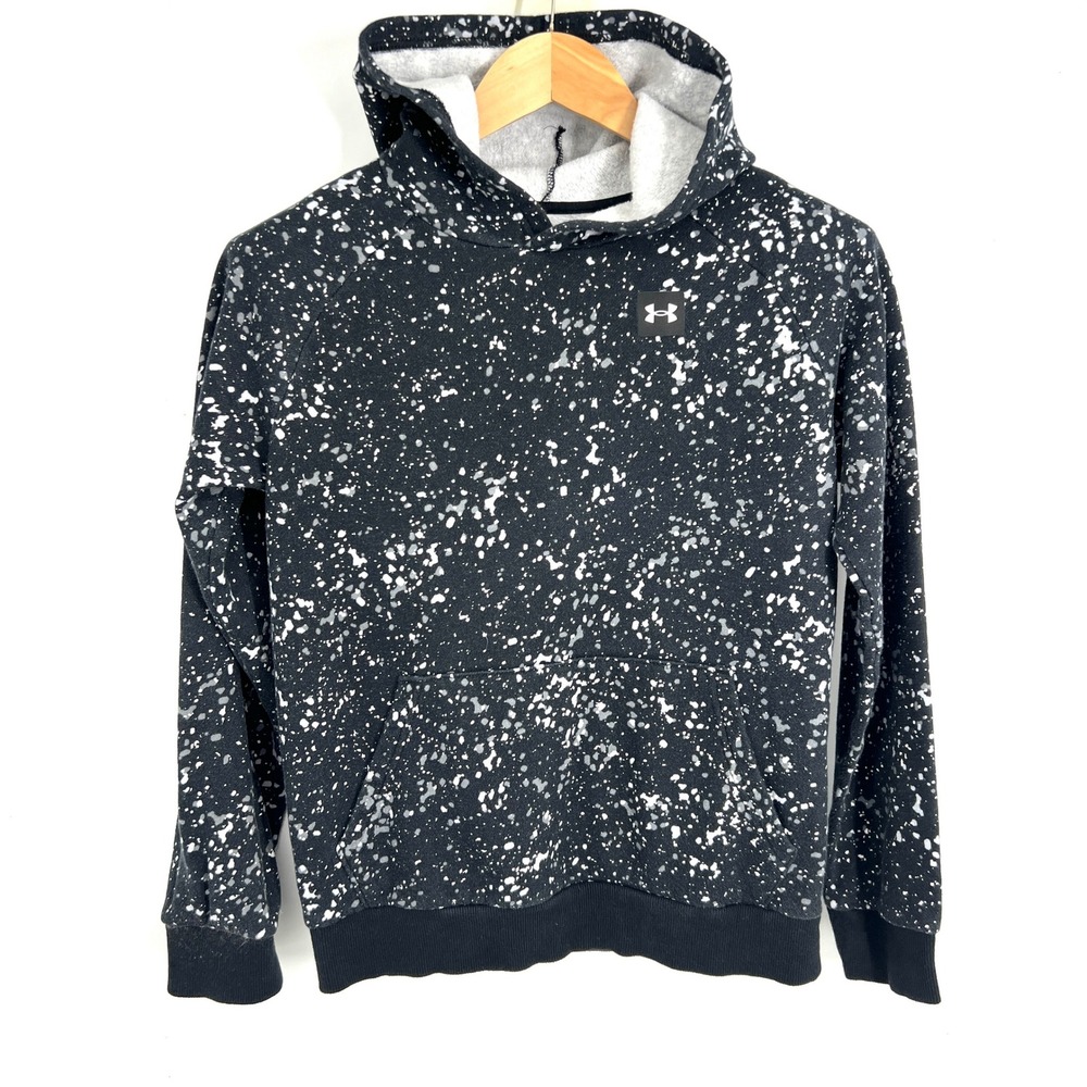 Under Armour Kids Rival Fleece Hoodie Black White Splatter 1373554 YLG Large